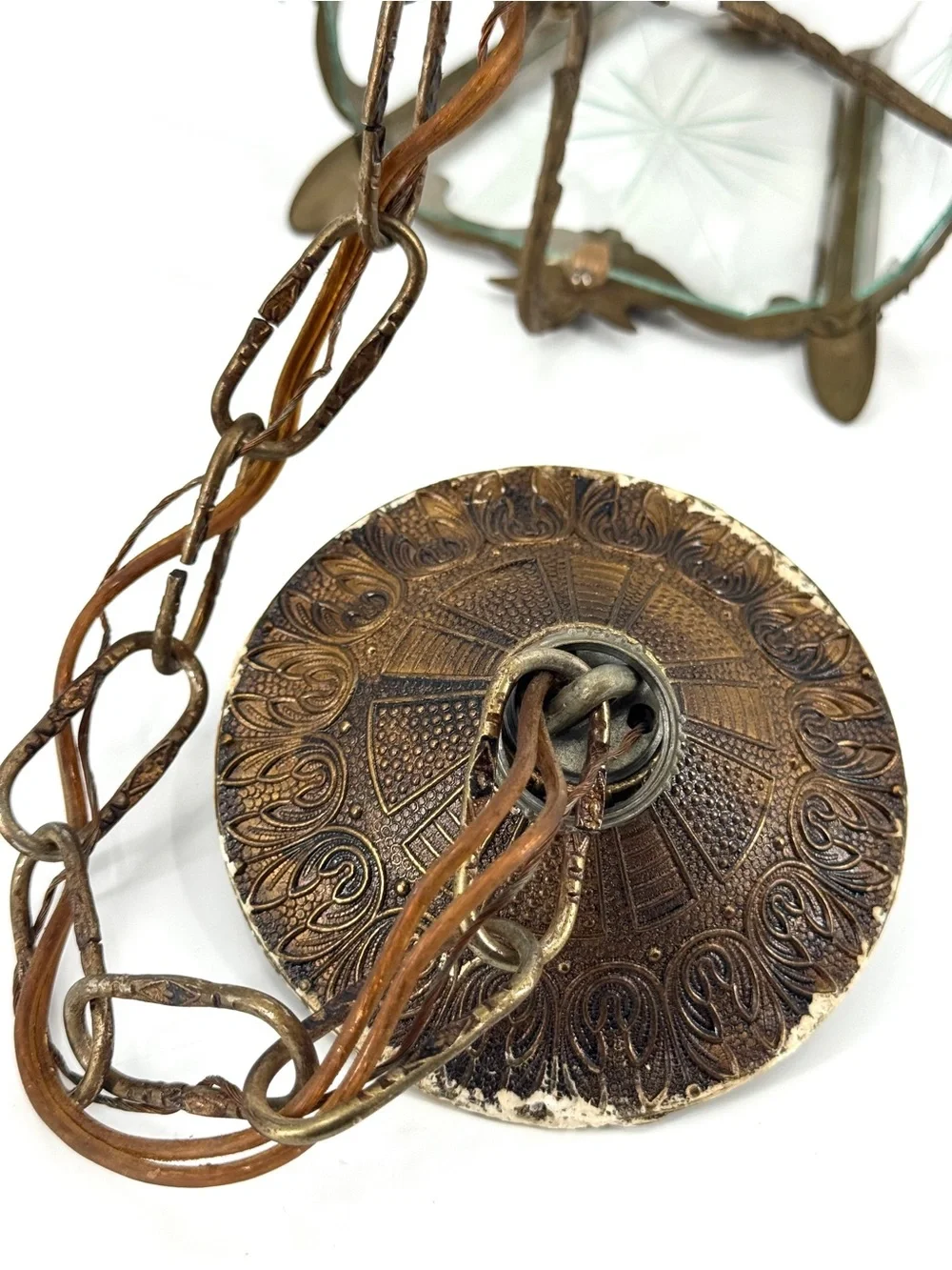 Antique French Rococo Style Brass Birdcage Lantern Pendant Light